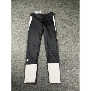 Under Armour Coldgear Leggings Womens 24 Black Gray Logo Elastic Waist Workout
